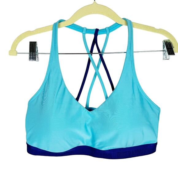 Under Amour Teal & Blue Color Block Stretch Padded Cross Back Sport Bra Sz XS - Picture 1 of 8
